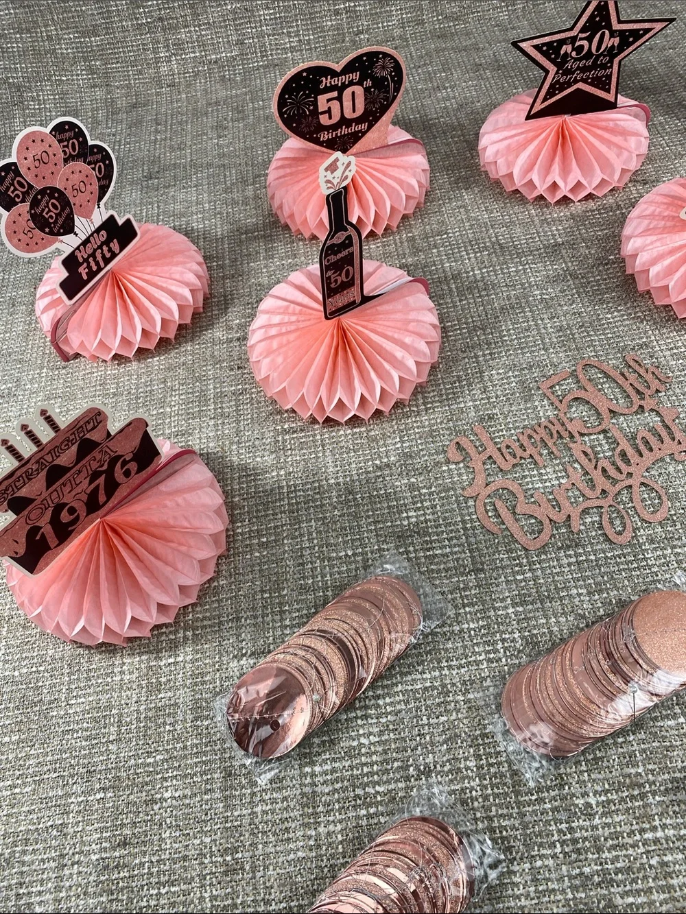Pink and Rose Gold 50th Birthday Table Decoration Set